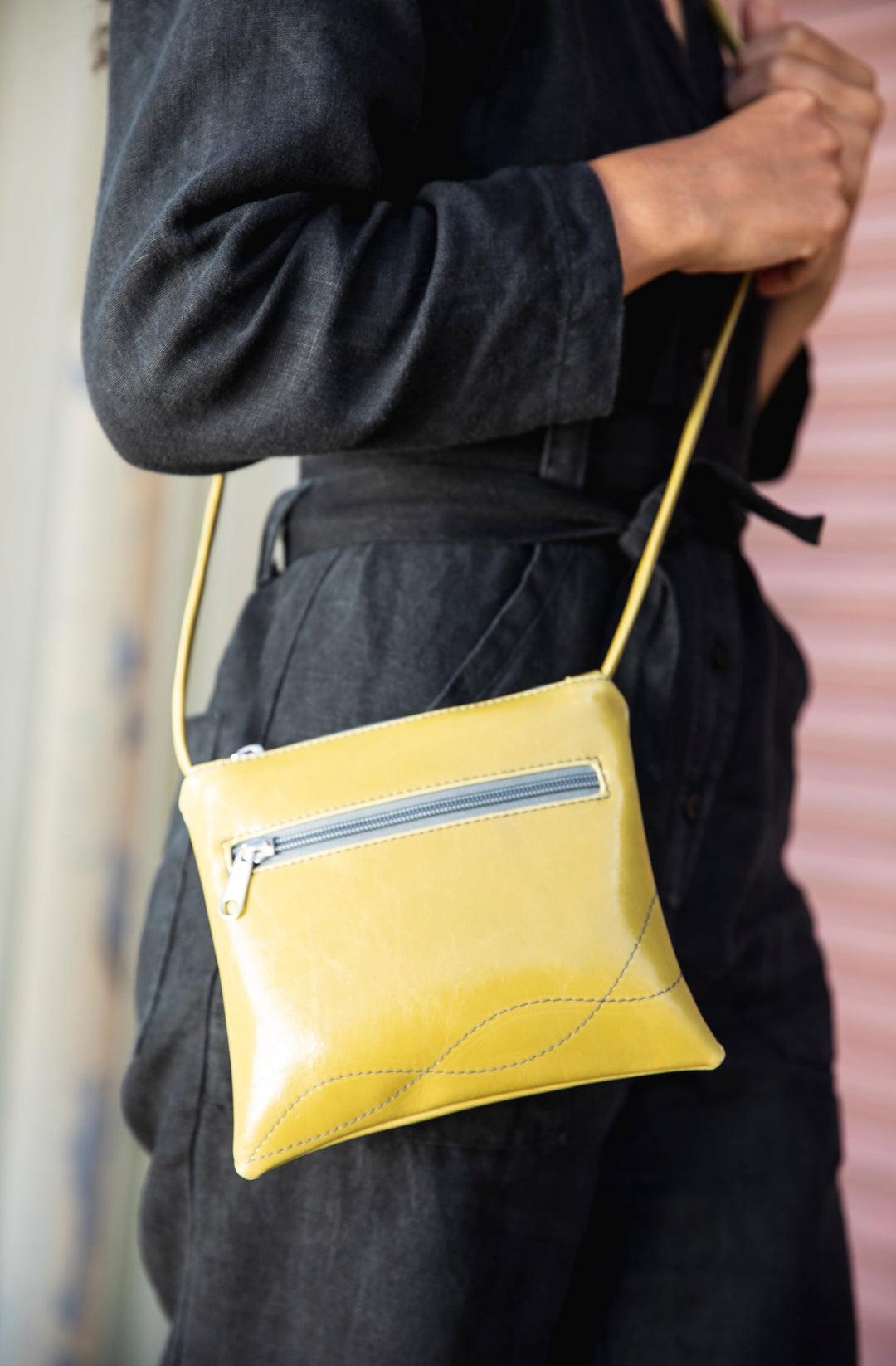 Cha Cha Small Crossbody Bag from Glazed Vegan Leather made in USA#color_citrine