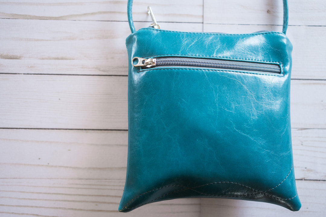 Cha Cha Small Crossbody Bag from Glazed Vegan Leather made in USA#color_teal