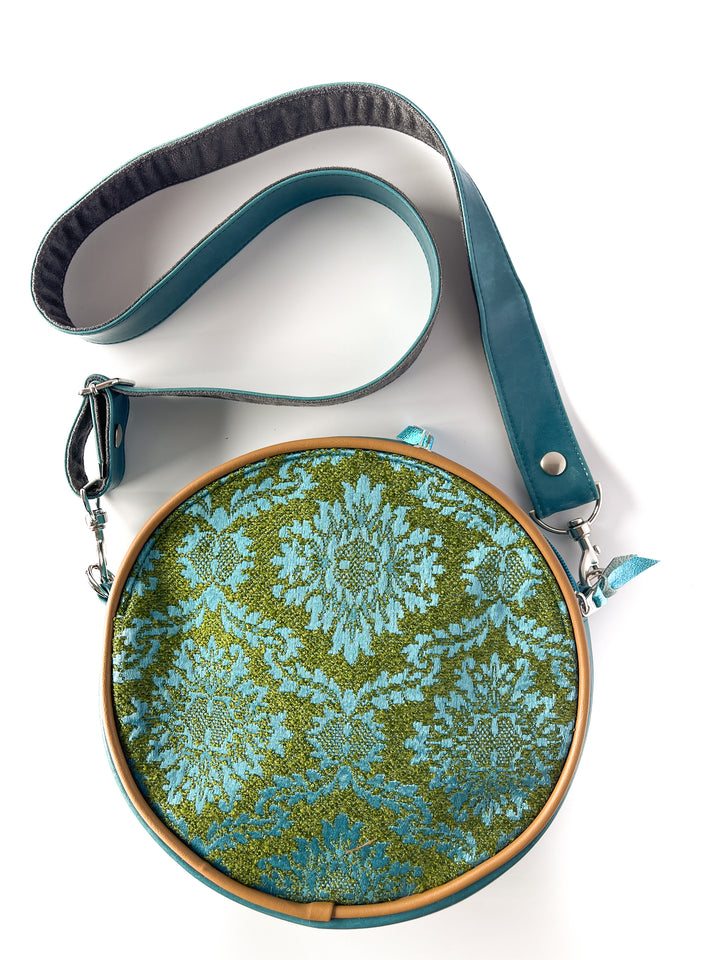 Circle Crossbody Bag With Vintage Fabric- Auntie Mame