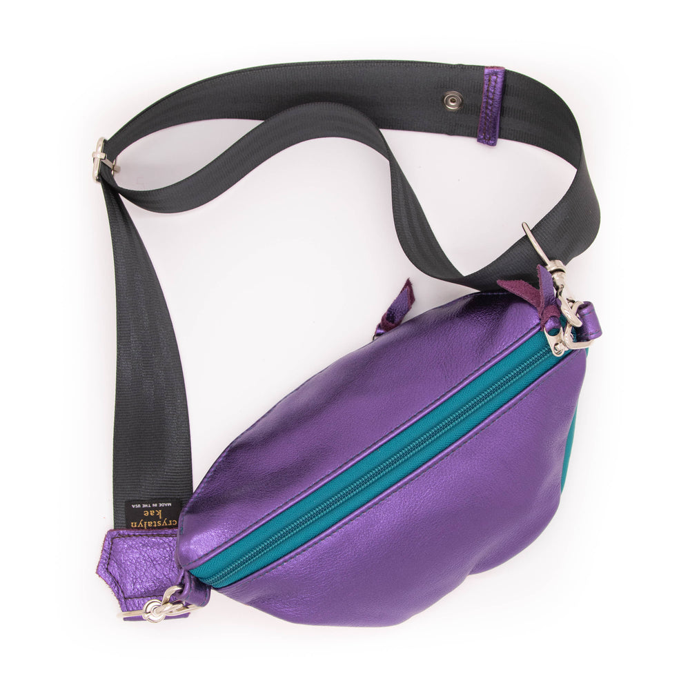 Leather Fanny "Franny" Pack from Leather made in USA#color_multicolor-with-metallic-purple