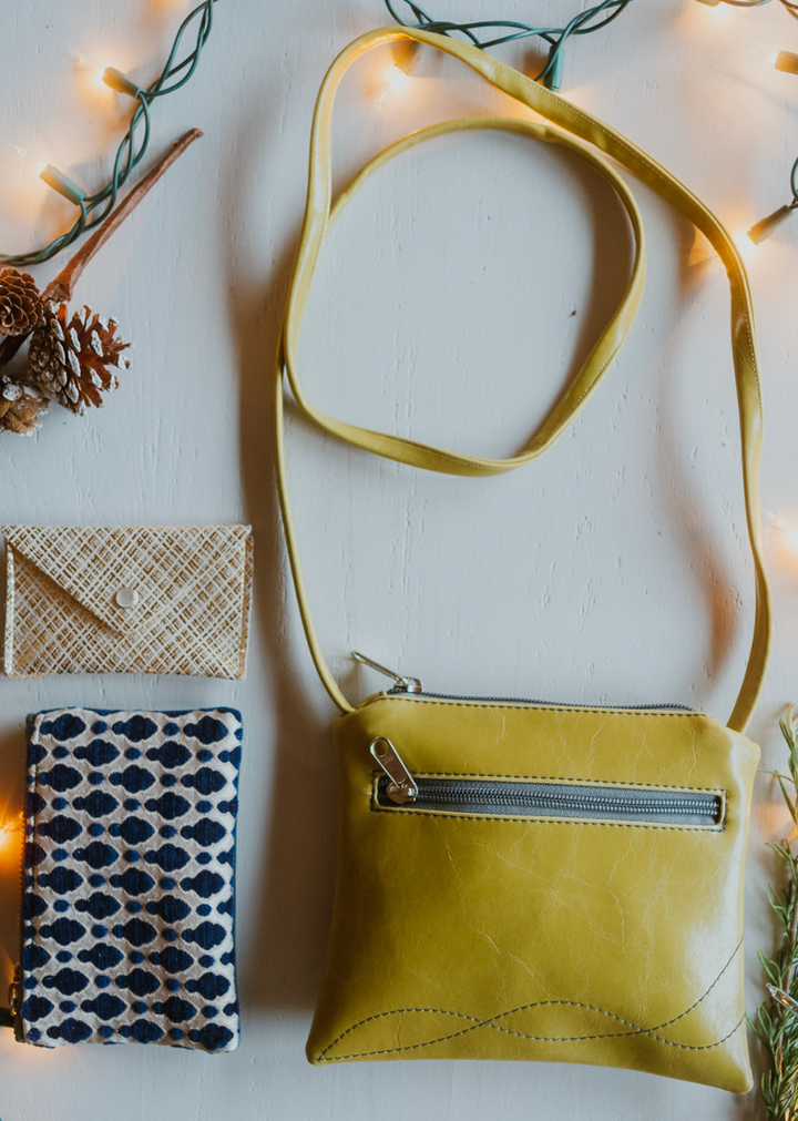 Cha Cha Small Crossbody Bag from Glazed Vegan Leather made in USA#color_citrine