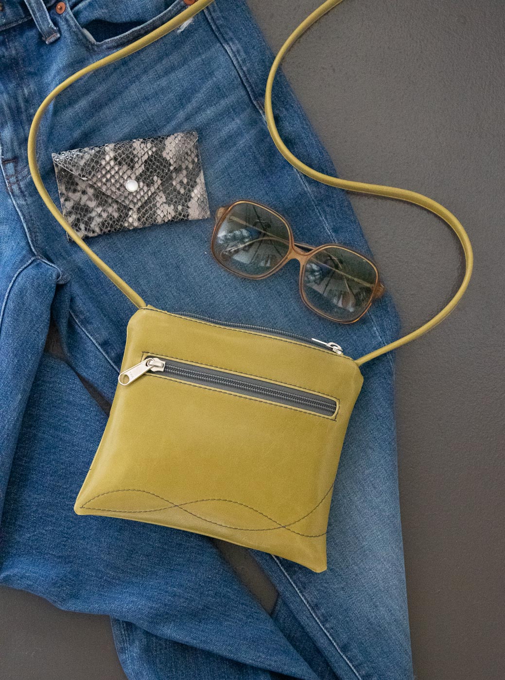 Cha Cha Small Crossbody Bag from Glazed Vegan Leather made in USA#color_citrine