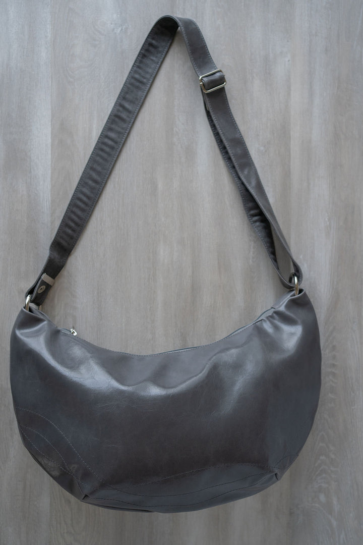 Womens Hobo Purse - Charleston Large Topstich Hobo- Gray Vegan Leather coated canvas made in usa#color_grey