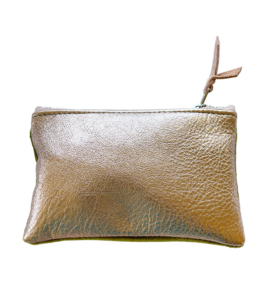 Small Valet Zipper Pouch from Leather#color_rose-gold-with-peridot-velvet