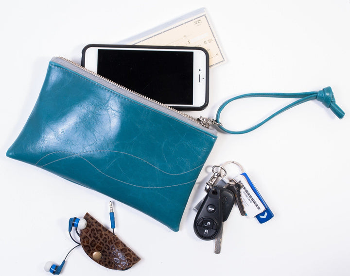 Large Valet Pouch from Glazed Vegan Leather made in the USA#color_teal