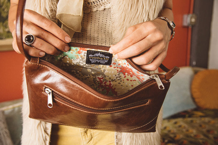 Bossa Nova Medium Crossbody Bag from Glazed Vegan Leather made in USA#color_ale-brown